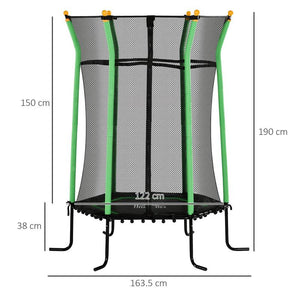 TRAMPOLINO ELASTICO PER BAMBINI 3-10 ANNI CON INGRESSO A CERNIERA E PALI IMBOTTITI, Ï163.5X190 CM, VERDE