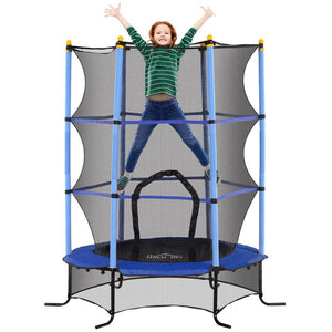 TRAMPOLINO ELASTICO PER BAMBINI Ï1.6X1.9 M CON RETE DI SICUREZZA E PALI IMBOTTITI, ETÓ 3-10 ANNI, BLU