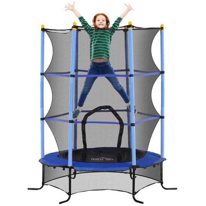 TRAMPOLINO ELASTICO PER BAMBINI Ï1.6X1.9 M CON RETE DI SICUREZZA E PALI IMBOTTITI, ETÓ 3-10 ANNI, BLU