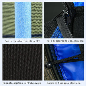 TRAMPOLINO ELASTICO PER BAMBINI Ï1.6X1.9 M CON RETE DI SICUREZZA E PALI IMBOTTITI, ETÓ 3-10 ANNI, BLU