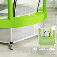 TRAMPOLINO ELASTICO PER BAMBINI Ï140 CM CON RETE DI SICUREZZA E DISEGNI, ETÓ 3-6 ANNI, VERDE