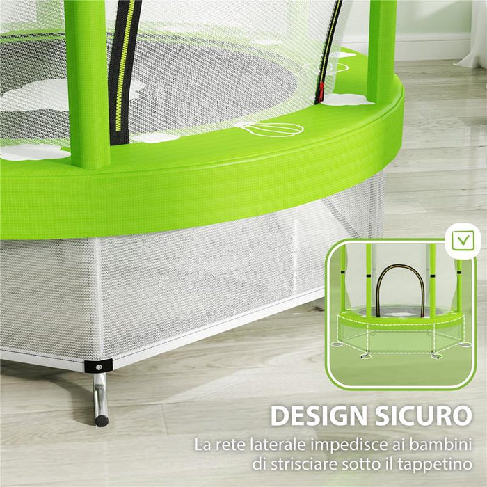 TRAMPOLINO ELASTICO PER BAMBINI Ï140 CM CON RETE DI SICUREZZA E DISEGNI, ETÓ 3-6 ANNI, VERDE