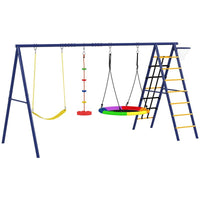GIOCO PER BAMBINI 3-8 ANNI CON 3 ALTALENE SCALA A CORDA E CANESTRO BASKET IN ACCIAIO PE E PP 3.5X1.8X2 M