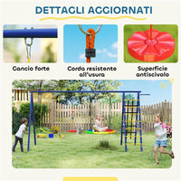 GIOCO PER BAMBINI 3-8 ANNI CON 3 ALTALENE SCALA A CORDA E CANESTRO BASKET IN ACCIAIO PE E PP 3.5X1.8X2 M