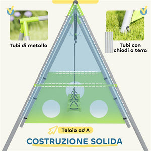 GIOCO PER BAMBINI 3 IN 1 CON ALTALENA DA GIARDINO CANESTRO E PORTA DA CALCIO 238X180X182 CM VERDE E GRIGIO
