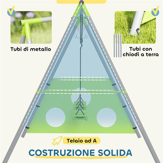 GIOCO PER BAMBINI 3 IN 1 CON ALTALENA DA GIARDINO CANESTRO E PORTA DA CALCIO 238X180X182 CM VERDE E GRIGIO