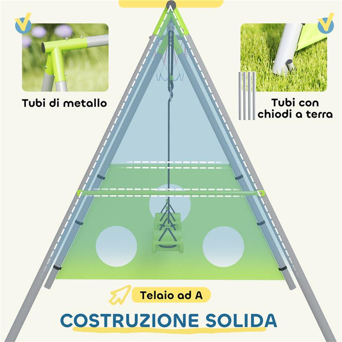 GIOCO PER BAMBINI 3 IN 1 CON ALTALENA DA GIARDINO CANESTRO E PORTA DA CALCIO 238X180X182 CM VERDE E GRIGIO