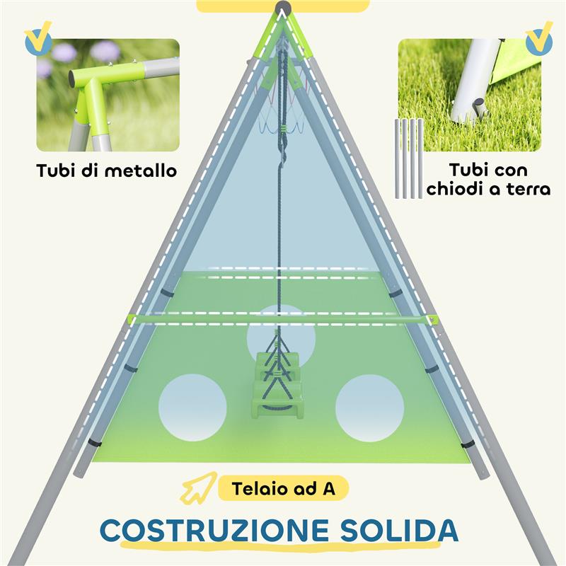 GIOCO PER BAMBINI 3 IN 1 CON ALTALENA DA GIARDINO CANESTRO E PORTA DA CALCIO 238X180X182 CM VERDE E GRIGIO