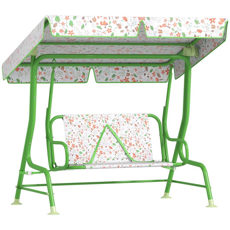 DONDOLO PER BAMBINI DA ESTERNO A 2 POSTI CON TETTUCCIO REGOLABILE E CINTURE DI SICUREZZA 112X75X120 CM VERDE