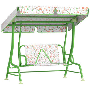 DONDOLO PER BAMBINI DA ESTERNO A 2 POSTI CON TETTUCCIO REGOLABILE E CINTURE DI SICUREZZA 112X75X120 CM VERDE