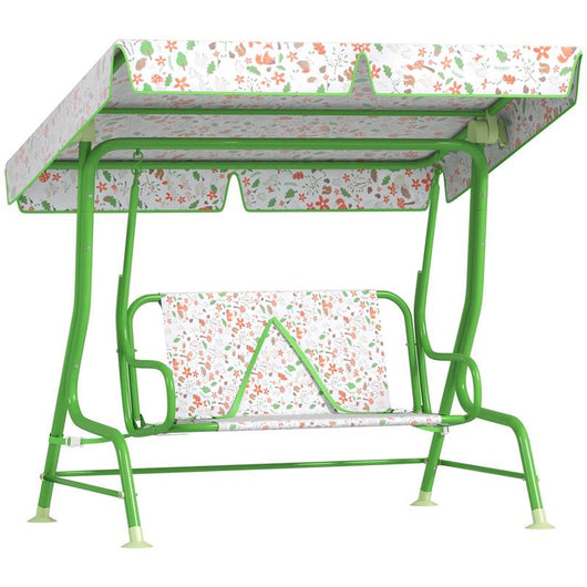 DONDOLO PER BAMBINI DA ESTERNO A 2 POSTI CON TETTUCCIO REGOLABILE E CINTURE DI SICUREZZA 112X75X120 CM VERDE