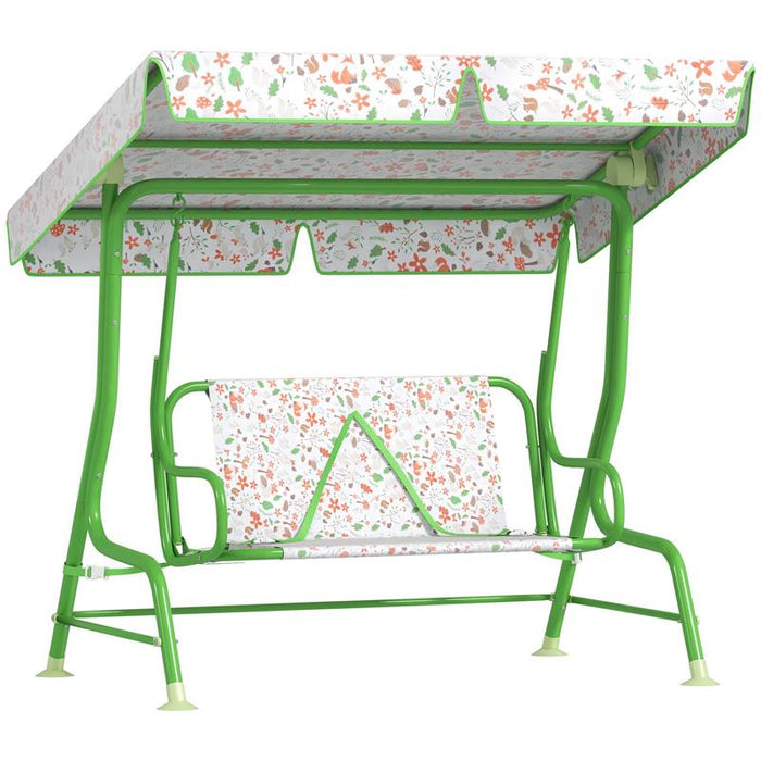 DONDOLO PER BAMBINI DA ESTERNO A 2 POSTI CON TETTUCCIO REGOLABILE E CINTURE DI SICUREZZA 112X75X120 CM VERDE