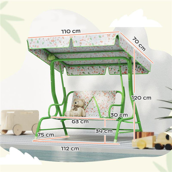 DONDOLO PER BAMBINI DA ESTERNO A 2 POSTI CON TETTUCCIO REGOLABILE E CINTURE DI SICUREZZA 112X75X120 CM VERDE