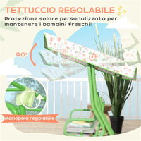 DONDOLO PER BAMBINI DA ESTERNO A 2 POSTI CON TETTUCCIO REGOLABILE E CINTURE DI SICUREZZA 112X75X120 CM VERDE