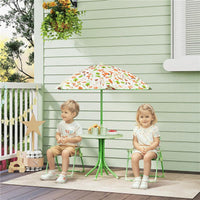 SET DA GIARDINO PER BAMBINI 2-5 ANNI CON TAVOLINO ROTONDO, 2 SEDIE PIEGHEVOLI E UN OMBRELLONE, VERDE