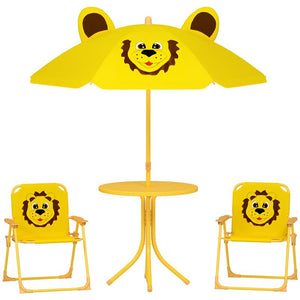 SET DA GIARDINO PER BAMBINI 2-5 ANNI CON TAVOLINO ROTONDO, 2 SEDIE PIEGHEVOLI E UN OMBRELLONE, GIALLO