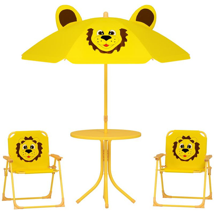 SET DA GIARDINO PER BAMBINI 2-5 ANNI CON TAVOLINO ROTONDO, 2 SEDIE PIEGHEVOLI E UN OMBRELLONE, GIALLO