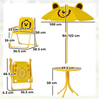 SET DA GIARDINO PER BAMBINI 2-5 ANNI CON TAVOLINO ROTONDO, 2 SEDIE PIEGHEVOLI E UN OMBRELLONE, GIALLO