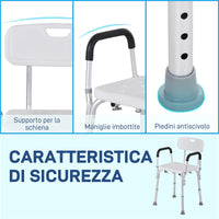 SEDIA PER DOCCIA IN ALLUMINIO CON ALTEZZA REGOLABILE E PIEDINI ANTISCIVOLO 51.5X51.5X71-84CM BIANCO