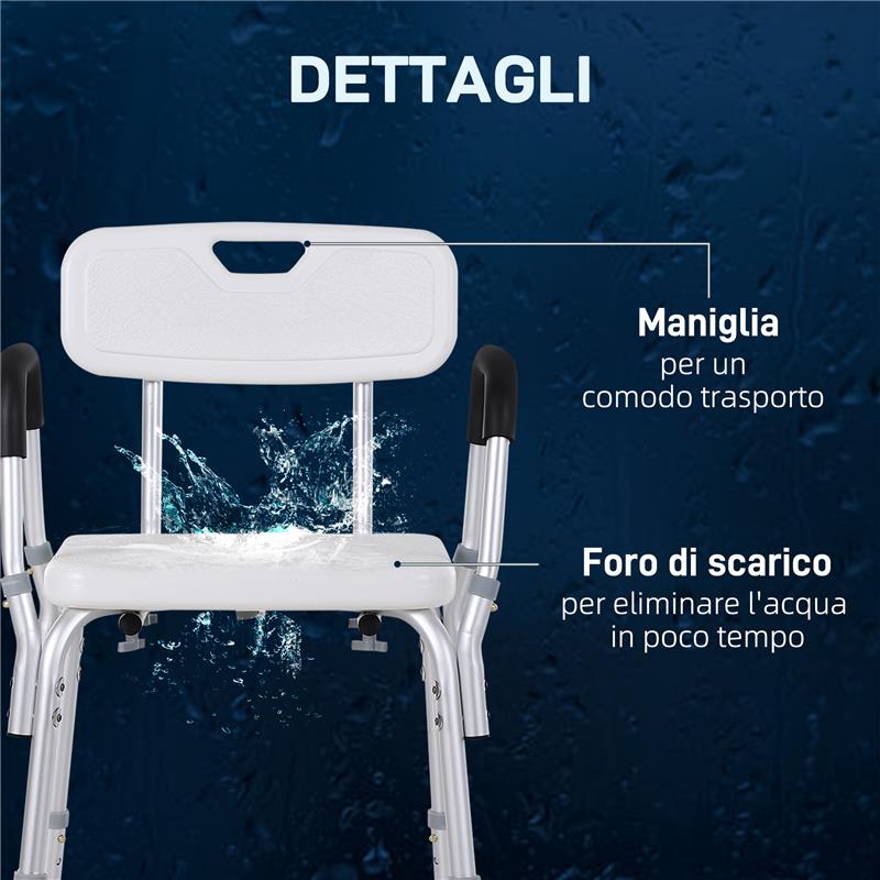 SEDIA PER DOCCIA IN ALLUMINIO CON ALTEZZA REGOLABILE E PIEDINI ANTISCIVOLO 51.5X51.5X71-84CM BIANCO