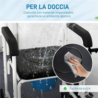 SEDIA A ROTELLE CON WC IMPERMEABILE 4 IN 1 CON POGGIAPIEDI RIBALTABILI IN ALLUMINIO E PLASTICA NERO