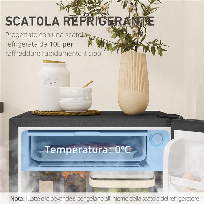 FRIGORIFERO PICCOLO DA 91L CON TERMOSTATO REGOLABILE RIPIANI REGOLABILI E CASSETTO 47.5X44.2X84 CM ARGENTO