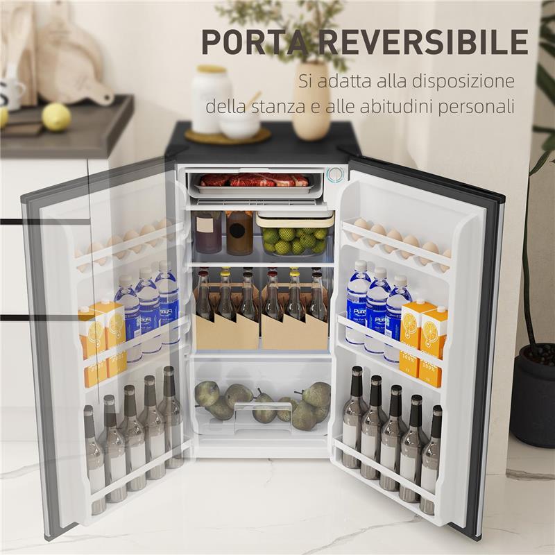 FRIGORIFERO PICCOLO DA 91L CON TERMOSTATO REGOLABILE RIPIANI REGOLABILI E CASSETTO 47.5X44.2X84 CM ARGENTO