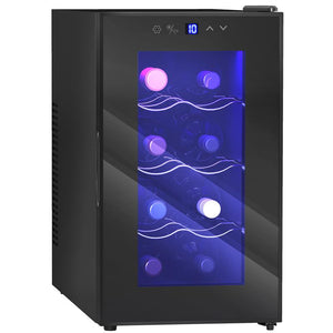 CANTINETTA VINO REFRIGERATA PER 8 BOTTIGLIE CAPACITÀ 21L DISPLAY TOUCH E RIPIANI REGOLABILI NERO 51.5X26.5X47.5 CM