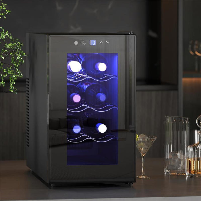 CANTINETTA VINO REFRIGERATA PER 8 BOTTIGLIE CAPACITÀ 21L DISPLAY TOUCH E RIPIANI REGOLABILI NERO 51.5X26.5X47.5 CM