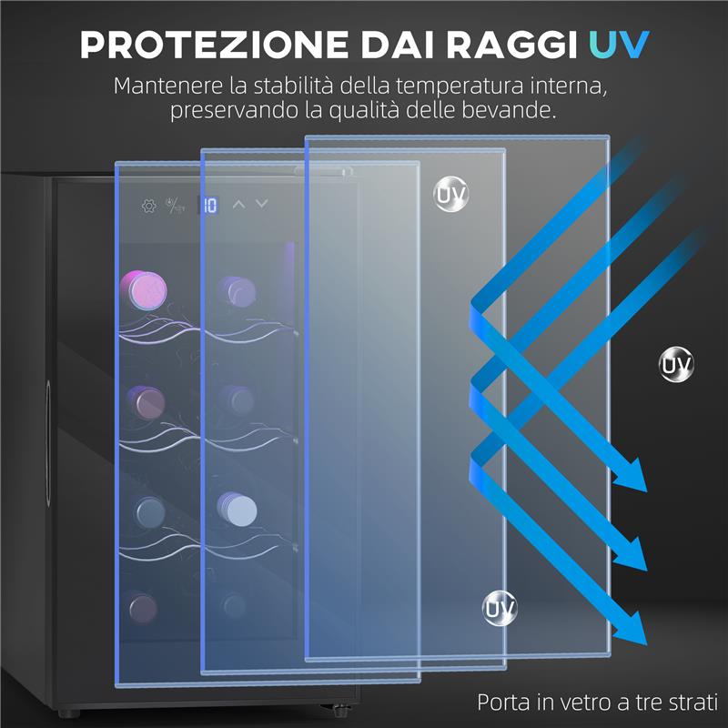 CANTINETTA VINO REFRIGERATA PER 8 BOTTIGLIE CAPACITÀ 21L DISPLAY TOUCH E RIPIANI REGOLABILI NERO 51.5X26.5X47.5 CM