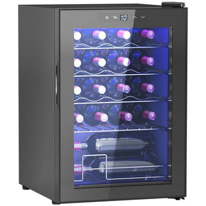 CANTINETTA VINO REFRIGERATA PER 20 BOTTIGLIE, CAPACITÀ 53L PORTA IN VETRO ANTI-UV E RIPIANI REGOLABILI NERO 43X48X64 CM