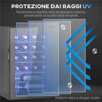 CANTINETTA VINO REFRIGERATA PER 20 BOTTIGLIE, CAPACITÀ 53L PORTA IN VETRO ANTI-UV E RIPIANI REGOLABILI NERO 43X48X64 CM
