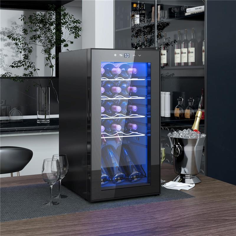 CANTINETTA VINO FRIGO PER 15 BOTTIGLIE CAPACITÀ 44L CON CONTROLLO TEMPERATURA E RIPIANI REGOLABILI NERO 45X34.5X69 CM
