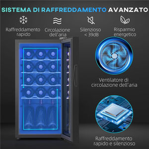 CANTINETTA VINO FRIGO PER 15 BOTTIGLIE CAPACITÀ 44L CON CONTROLLO TEMPERATURA E RIPIANI REGOLABILI NERO 45X34.5X69 CM