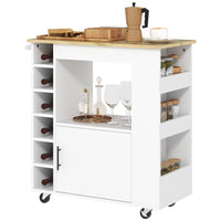 CARRELLO DA CUCINA CON RUOTE RIPIANI ARMADIETTO E PORTABOTTIGLIE 83X40X83 CM ROVERE E BIANCO