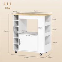 CARRELLO DA CUCINA CON RUOTE RIPIANI ARMADIETTO E PORTABOTTIGLIE 83X40X83 CM ROVERE E BIANCO