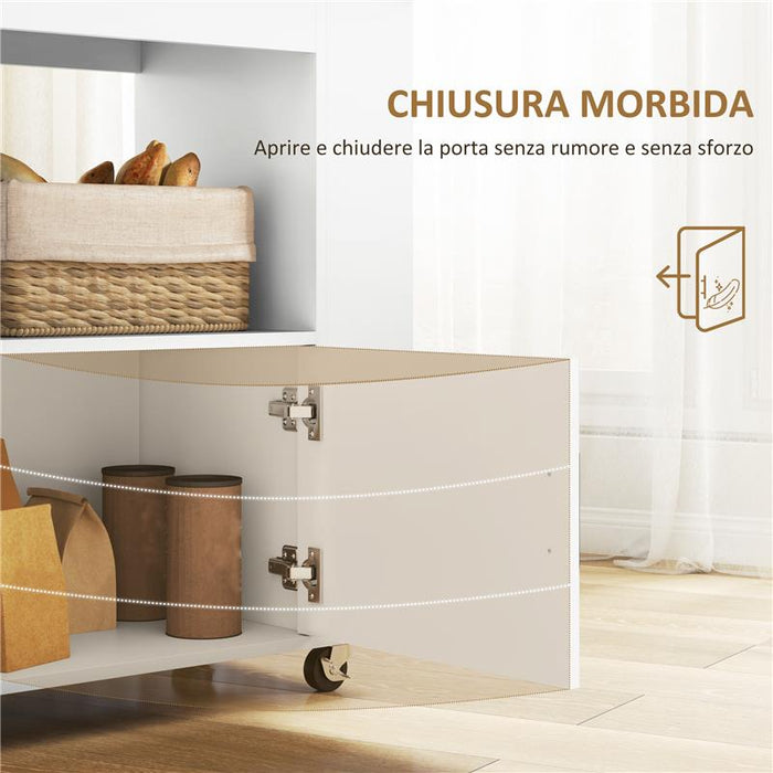 CARRELLO DA CUCINA CON RUOTE RIPIANI ARMADIETTO E PORTABOTTIGLIE 83X40X83 CM ROVERE E BIANCO
