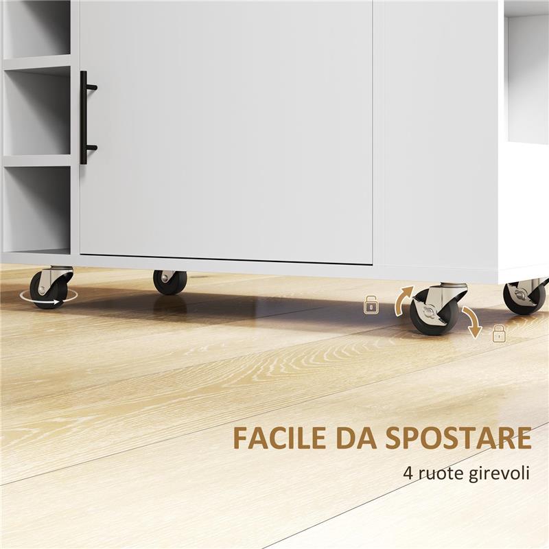 CARRELLO DA CUCINA CON RUOTE RIPIANI ARMADIETTO E PORTABOTTIGLIE 83X40X83 CM ROVERE E BIANCO