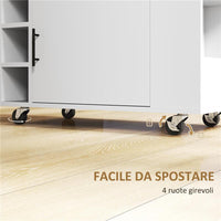 CARRELLO DA CUCINA CON RUOTE RIPIANI ARMADIETTO E PORTABOTTIGLIE 83X40X83 CM ROVERE E BIANCO