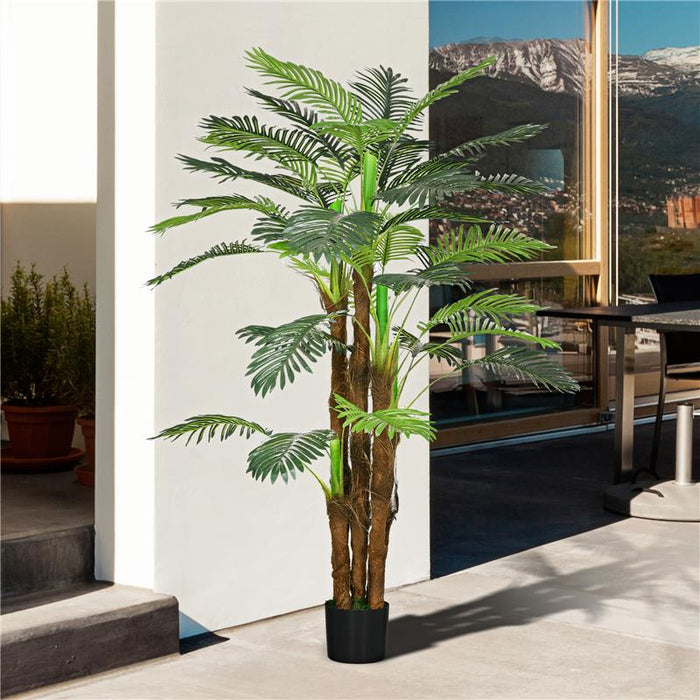 PALMA ARTIFICIALE VERDE DA 160 CM IN VASO CON 36 FOGLIE IN PE E CEMENTO PER INTERNO ED ESTERNO