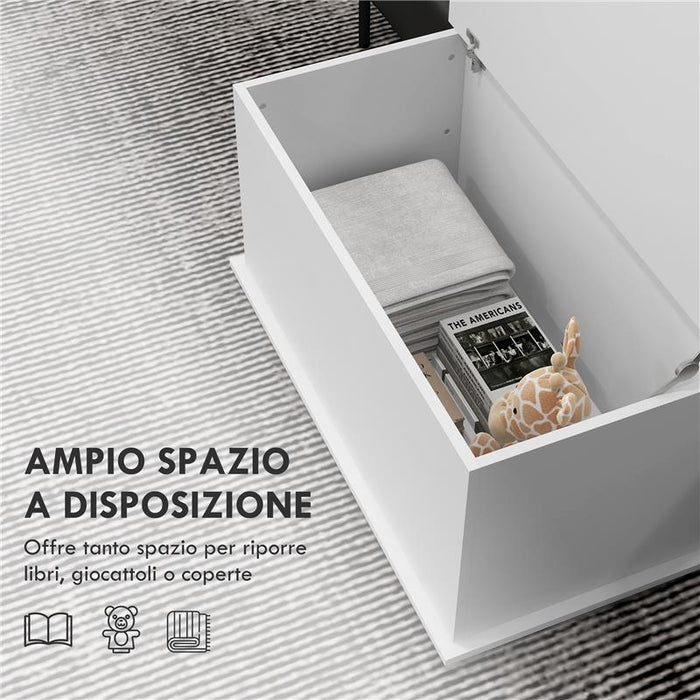PANCA CONTENITORE MULTIUSO IN LEGNO PER CAMERA E INGRESSO 80X40X40 CM BIANCO