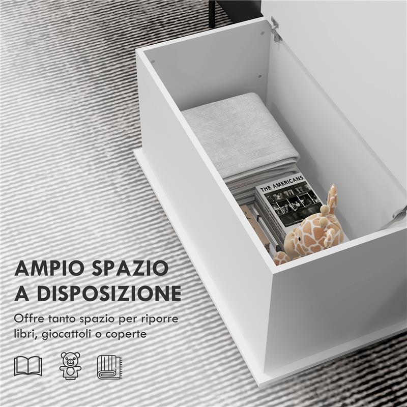 PANCA CONTENITORE MULTIUSO IN LEGNO PER CAMERA E INGRESSO 80X40X40 CM BIANCO