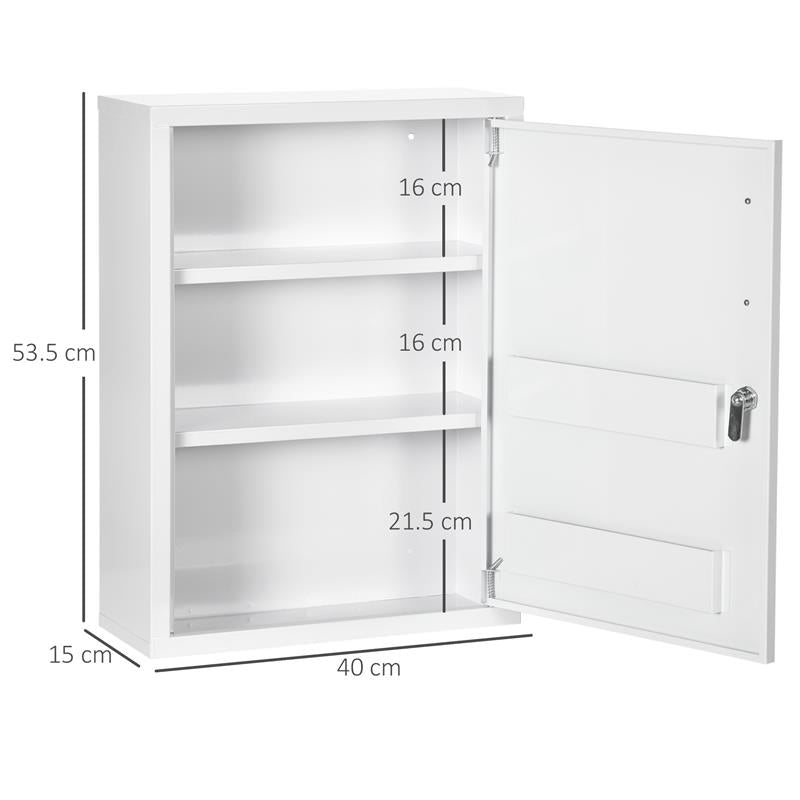 ARMADIETTO MEDICINALI A PARETE CON 2 RIPIANI E 2 CHIAVI IN ACCIAIO 40X15X53.5 CM BIANCO