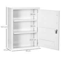 ARMADIETTO MEDICINALI A PARETE CON 2 RIPIANI E 2 CHIAVI IN ACCIAIO 40X15X53.5 CM BIANCO
