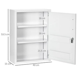ARMADIETTO MEDICINALI A PARETE CON 2 RIPIANI E 2 CHIAVI IN ACCIAIO 40X15X53.5 CM BIANCO