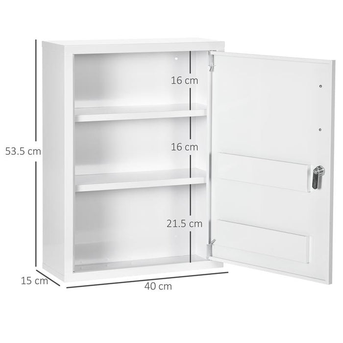 ARMADIETTO MEDICINALI A PARETE CON 2 RIPIANI E 2 CHIAVI IN ACCIAIO 40X15X53.5 CM BIANCO