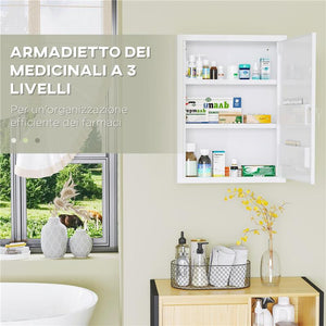 ARMADIETTO MEDICINALI A PARETE CON 2 RIPIANI E 2 CHIAVI IN ACCIAIO 40X15X53.5 CM BIANCO