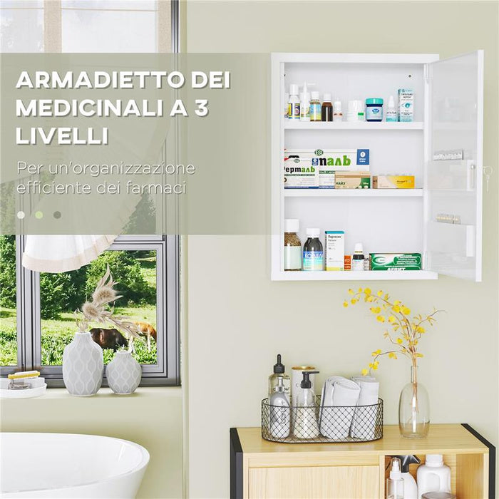 ARMADIETTO MEDICINALI A PARETE CON 2 RIPIANI E 2 CHIAVI IN ACCIAIO 40X15X53.5 CM BIANCO