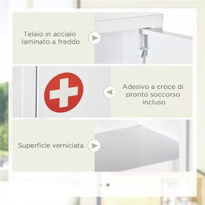 ARMADIETTO MEDICINALI A PARETE CON 2 RIPIANI E 2 CHIAVI IN ACCIAIO 40X15X53.5 CM BIANCO