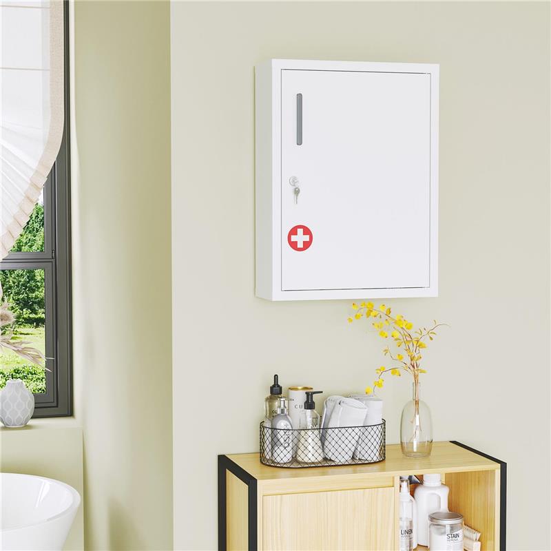 ARMADIETTO MEDICINALI A PARETE CON 2 RIPIANI E 2 CHIAVI IN ACCIAIO 40X15X53.5 CM BIANCO